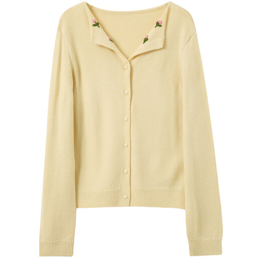 Sancai 2026 Spring New Flower Lapel Sweater Sweater Simple Long Sleeve Cardigan Jacket Casual M