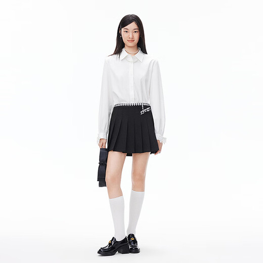 Leding plaid long-sleeved shirt women's 2026 spring new top bright white (ready in stock) XS