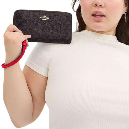 COACH metal zipper closure leather wallet small size women's black with red black with red 1 black with red 2