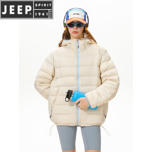 JEEP SPIRIT冬季新款男装90白鸭绒轻薄多巴胺连帽排骨羽绒服男冬季情侣外套女 黑色 M