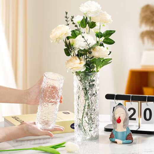 Jin Longxing light luxury glass transparent vase large-diameter ornaments living room flower arrangement creative art hydroponic water-cultured roses and tulips