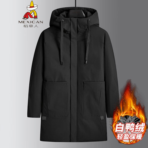 Scarecrow Fat Brother 2025 winter new men's fashion hooded down jacket plus size warm mid-length down jacket black 5XL