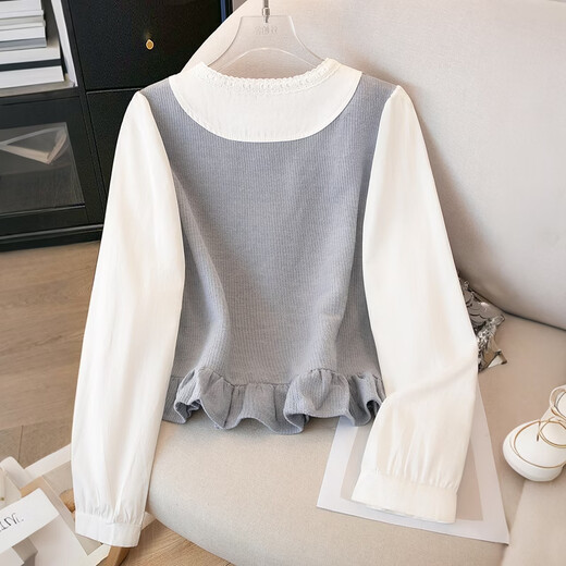 Sibaishe Contrast Color Splicing Shirt Women's 2026 Spring New Style Fashion Long Sleeve Slim Fit Shirt