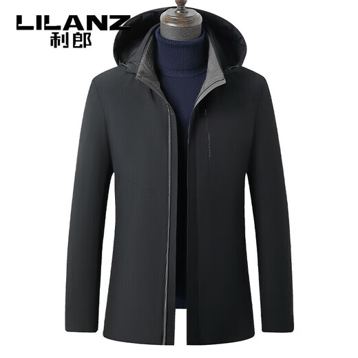 LILANZ Light Luxury Men's Mid-Length Hooded Goose Down Down Jacket Winter Removable Liner Dad Thickened Warm Jacket Gray Green M 170