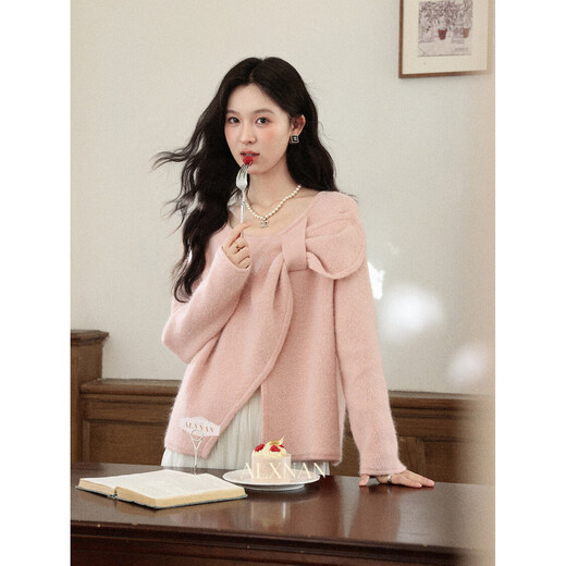 Lu Xiangnan Pink Beauty Pink Long Sleeve Sweater Women's Autumn and Winter Niche Design Fashion Knitted Top Pink S Recommended 80-100Jin Jin equals 0.5 kg