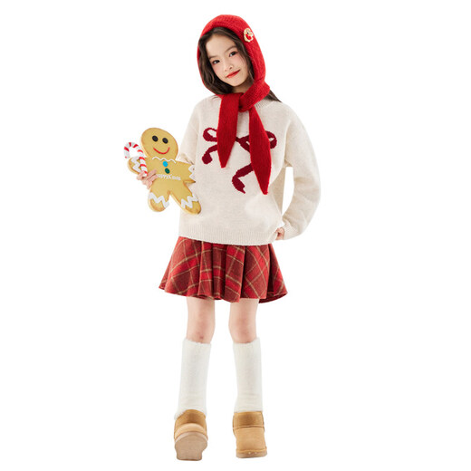 Yoyo One Girls Skirt Winter 2025 New Children's Red Plaid Woolen Skirt Girls New Year Skirt New Year 4507 Red 140 140cm