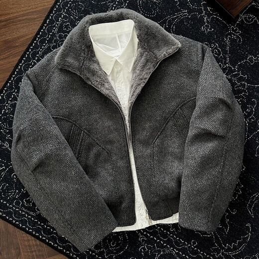 CATSSTAC snowy herringbone wool down jacket dark gray M