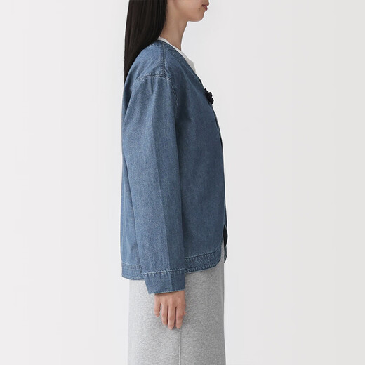 MUJI Women's Kapok Mixed Lightweight Denim Button-Down Shirt Women's Jacket Women's Spring 26 New Arrival BC2R8A6S Blue S (155/80A)