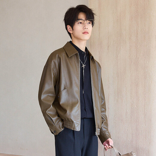 SEPTWOLVES PU soft leather jacket for men 2025 new spring and autumn lapel casual retro motorcycle leather jacket men's top Midnight Black 2XL (171Jin Jin equals 0.5kg -190Jin Jin equals 0.5kg)