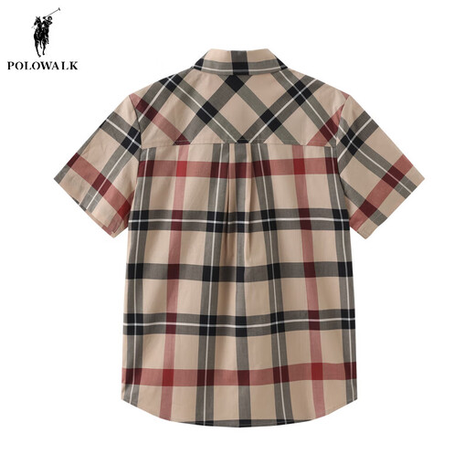 POLOWALK store same style children's clothing summer boys short-sleeved shirt plaid lapel top khaki 120 cm