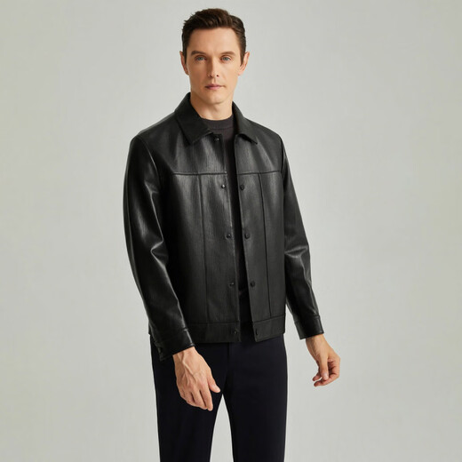 SATCHI lapel solid color single-breasted business casual commuting comfortable soft leather jacket men's black black one size 52