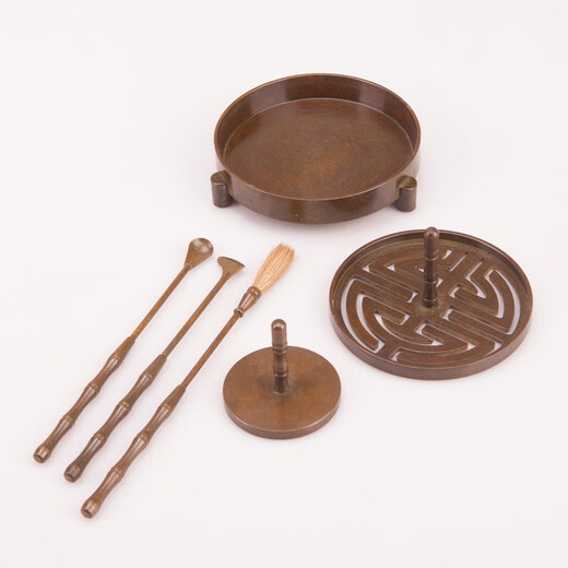 Shantou Lincun brass Su Gong three-legged furnace sealing furnace household ring fumigation furnace sandalwood furnace antique copper color enlarged 9 cm round gray pressure