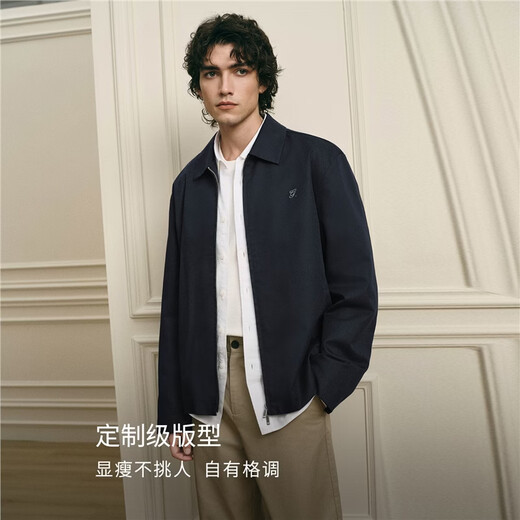 佐丹奴G+2026年春莱赛尔凉感刺绣宽松翻领外套行政夹克男01076062 26标志军蓝 S