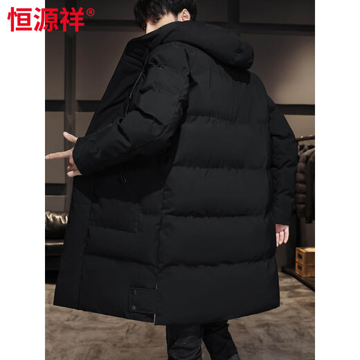 Hengyuanxiang 2026 autumn mid-length down men's middle-aged and elderly ultra-thick warm military coat fat man's cotton-padded jacket 9588 black M 90-110Jin Jin equals 0.5 kg
