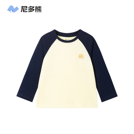 Nido Bear spring new children's pure cotton long-sleeved contrasting color T-shirt for boys and girls 7A antibacterial sapphire blue 80 cm