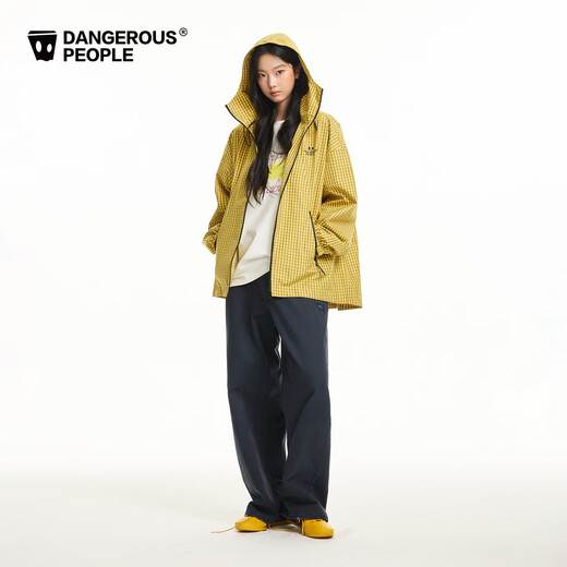 Dangerous people薛之谦dsp新年礼遇季早春户外潮牌防泼水连帽机能风格子外套 黄色 S