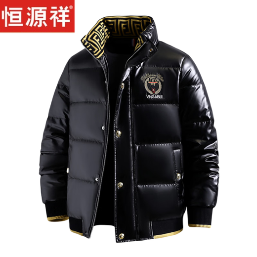 恒源祥欧洲ins潮流痞帅个性羽绒服男冬装重工刺绣立领高级感外套厚款 黑色 L
