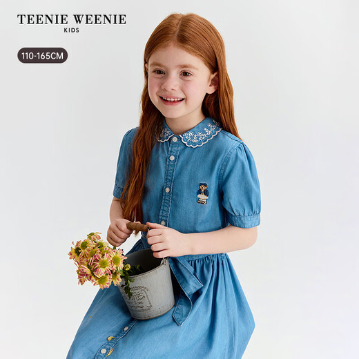 Teenie Weenie Kids 26 New Girls Sunscreen Cool Lyocell Denim Dress Light Blue 150cm