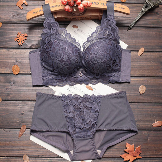 Triumph (Triumph) Spring Festival and Christmas festive bright red underwear for women without steel ring side breast bra sexy lace push-up bra dark gray suit 75C 75C 34 thin section