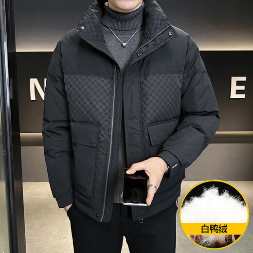 KBXNG Jinba Зимний пуховик с воротником-стойкой, мужская новая модная модная брендовая клетчатая рабочая одежда, топ, утепленная теплая куртка зеленого цвета M