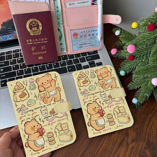 M记汉堡可爱护照包保护套防盗刷证件护照夹出国旅行证件卡包收纳 黄油小熊-护照保护套