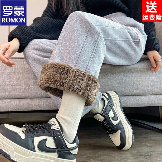 ROMON sherpa wide-leg pants for women in autumn and winter extra thick warm casual sports pants plus velvet thickened narrow straight pants black extra thick sherpa regular style - trousers S Recommendation 85-93 Jin Jin is equal to 0.5 kg