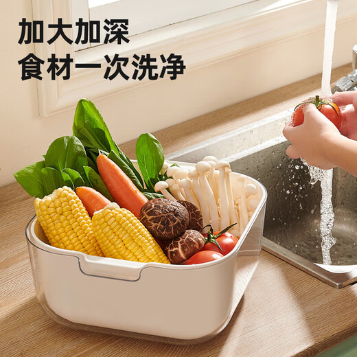 Tuojin 2024 new style sink drain basket kitchen living room tea house vegetable basket fruit plate washing basket double layer ivory white large double layer drain basket