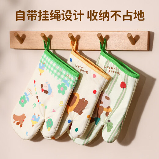 Strong anti-scalding gloves for home kitchen, thickened heat insulation, high temperature resistance, special baking gloves for oven and microwave oven, upgraded silicone version, Dachshund (left)