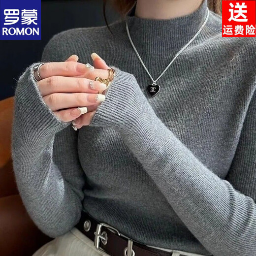 ROMON brand half turtleneck sweater for women in autumn and winter new style slim fit inner knitted top fashionable and versatile bottoming shirt apricot + white high-end bottoming shirt S recommended 80-95Jin Jin equals 0.5 kg