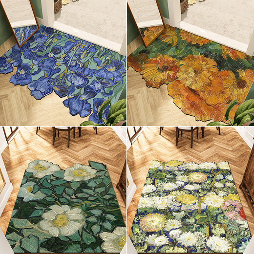 Fantasy entrance door floor mat household PVC door mat door mat entry wipeable no-wash leather foot mat foyer carpet Van Gogh series horizontal version Rudbeckia 80x120cm