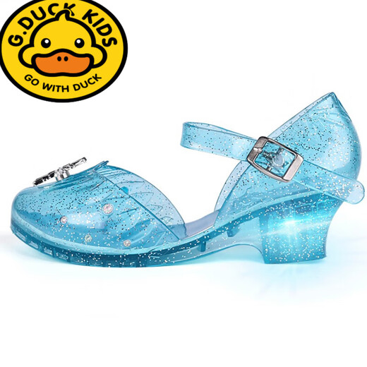 G.duck sandalias de cristal de tacón alto para niñas de pato amarillo Frozen Elsa Princess zapatos iluminados 6-12 zapatos de cristal con luz de flash para niña de 6 a 12 años tamaño 26/27 longitud interior 16,5 cm