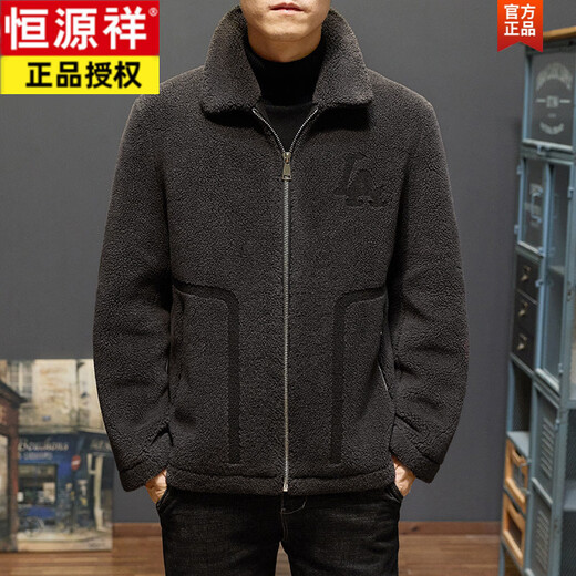 Hengyuanxiang middle-aged and elderly dad's lamb wool jacket men's winter thickened warm fur middle-aged lapel jacket brown M recommended-115Jin Jin equals 0.5kg