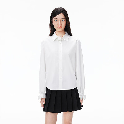 Leding plaid long-sleeved shirt women's 2026 spring new top bright white (ready in stock) XS