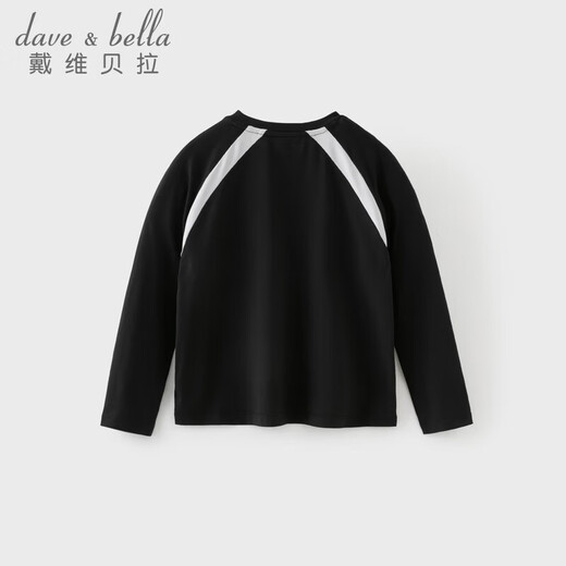 DAVE&BELLA children's t-shirt 2026 new antibacterial boys' bottoming shirt, medium and large children's spring top, little boy's long-sleeved pullover, black, in stock, 110 cm (recommended height 100-110cm)