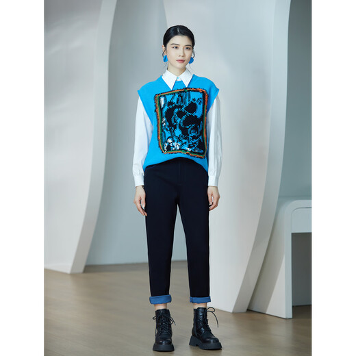 BBLLUUEE Shopping mall same style BBLLUUEE pink blue wardrobe 2026 spring fashion ageless sheep wool loose vest for women coral blue XL