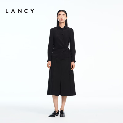LANCY silk LANCY/Langzi 2026 spring new design waist commuting high-end slim shirt for women black M