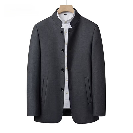 KBXNG Jinba middle-aged men's jacket high-end Chinese style spring and autumn business casual stand collar men's dad wedding banquet tunic gray M 170
