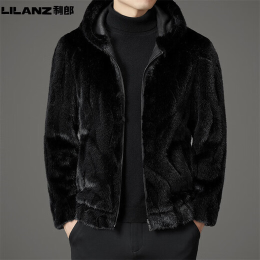 Lilang Lilang Men's Fur Hooded Coat 2024 Winter Casual Reversible Shenandoah Mink Fashion Fur One-piece Warmth Black M 48/170