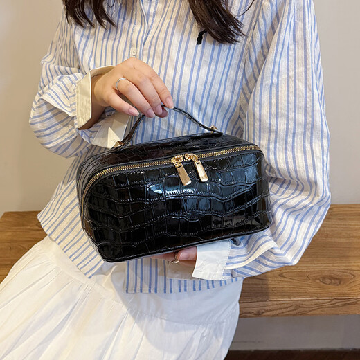 Enjoyment House Large Capacity Cosmetic Bag Portable Outing Women's 2025 New High-Looking Cosmetic Storage Bag Multi-Layer Waterproof Travel Black