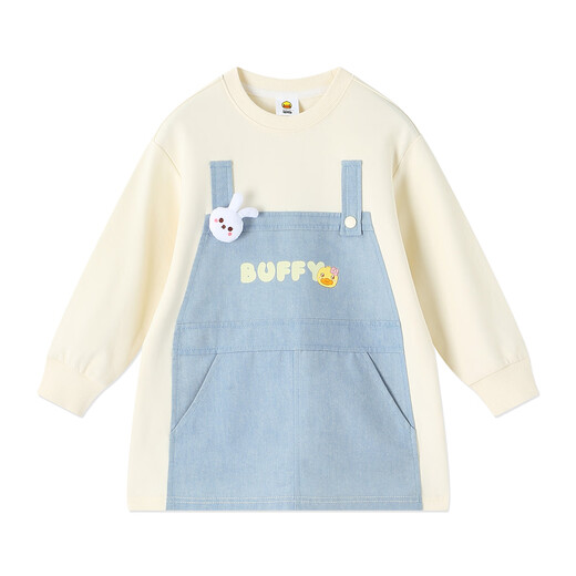 B.Duck Mosquito Repellent and Antibacterial Little Yellow Duck Children's Clothing Girls Dress Fake Two-piece Tops 2026 Spring Baby Girl Skirt Milk Apricot (7A Antibacterial + Anti-mosquito Technology) 90 cm