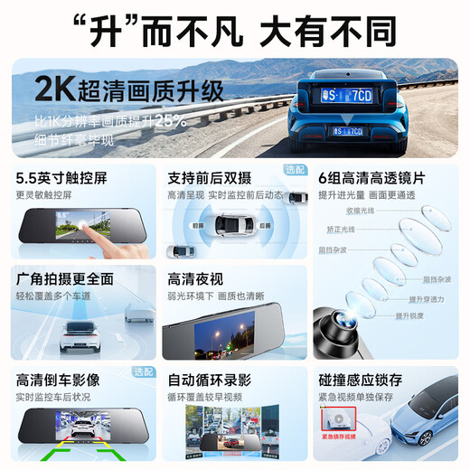 LNDU Lingdu dash cam, front and rear dual recording, high-definition night vision, rearview mirror streaming parking monitoring, reversing image, Package 1, newly upgraded touch screen 4.3-inch version (front and rear dual recording + 32G)