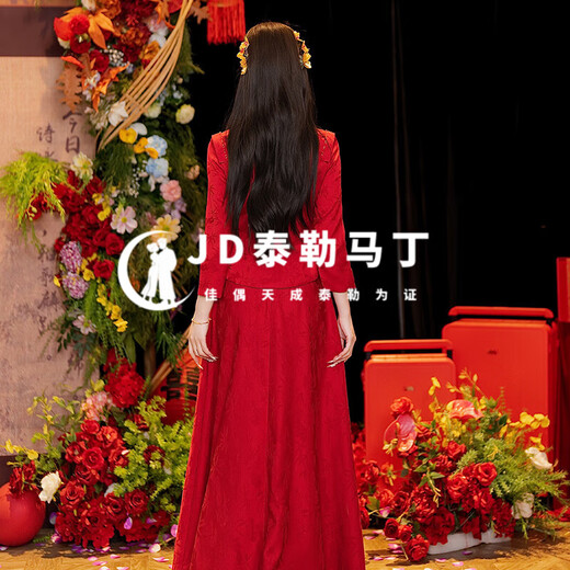 Taylor Martin Chinese toast dress bride Xiuhe dress bride new winter burgundy Chinese wedding dress female cheongsam wedding dress QP23 L
