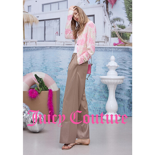 Juicy Couture Jacket Women's 26 Spring New Contrast Color Flower Printed Knitted Thin Sweater Cardigan Pink L