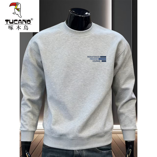 Woodpecker (TUCANO) fashion trend autumn men's round neck sweatshirt men's long-sleeved tops plus velvet thickening autumn and winter new loose and versatile black spring and autumn without velvet L (recommended 120-140Jin Jin equals 0.5 kg)