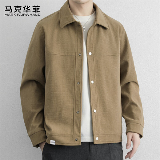 MARK FAIRWHALE Jacket Men's Winter Trendy Lapel Jacket Men's Simple Fashion Versatile Top Clothes Men's Khaki L