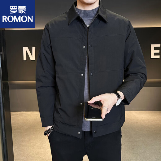 罗蒙（ROMON）轻薄羽绒服男冬季2025新款高端加厚行政夹克男装休闲外套 黑色 M 90-110斤