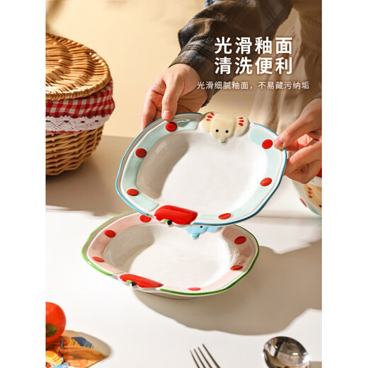 Sheli Christmas gift ceramic rice bowl household high-value tableware with lid instant noodle bowl yogurt bowl dish plate cartoon ten-piece set A (independent small color box) If you need a gift box, please contact customer service for 1 piece
