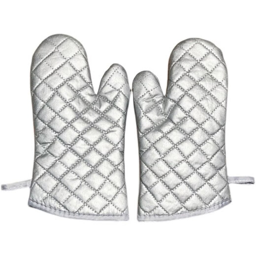 COOQY Oven Glove Cloth Resistant to High Temperature 400 Degrees Baking Grill Oven Microwave Garment Steamer Heat Insulation Protection Extended and Thickened Silver Coated Medium Style (1 Pair) Length 29CM