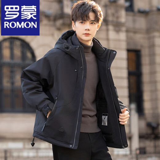 Мужская зимняя пуховая куртка ROMON с капюшоном, новый стиль, утолщенная и теплая уличная куртка, рабочая куртка, черная, XL, вес 140-160Jin Jin, вес 0,5 кг.