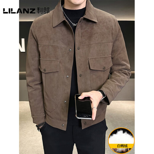 LILANZ Official Thin Men's Down Jacket Winter 2025 New Lapel Suede Thickened Men's Leather Jacket High-end Jacket Black - Flagship Model M 90-110Jin Jin is equal to 0.5 kg